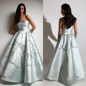 Customized Simple Modern Style Formal Evening Strapless A-line Beading Drapeds Bespoke Occasion Dresses High quality Retro