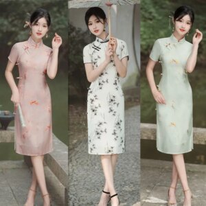 Old Shanghai Retro Chinese Style Middle-Aged and Elderly Women plus Size Cheongsam Qi Pao Spring Summer New Cotton Linen Skirt