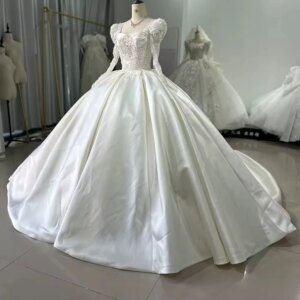 فستان زفاف عروس Square Collar Long Sleeve Lace Up Keyhole Back Wedding Dress Embroidery Beading Sequined Luxury Bridal Dress