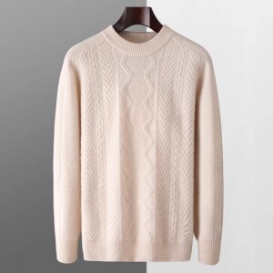 Autumn and Winter Thick 100% Pure Wool Men’s Round Neck Knitted Pullover Casual Solid Color Top Long Sleeve Warm Men’s New Style