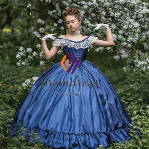 Celestial Victorian Inspired Navy Evening Dress Off Shoulder Lace Medieval Renaissance 1580 Prom Dresses Civil War Customized