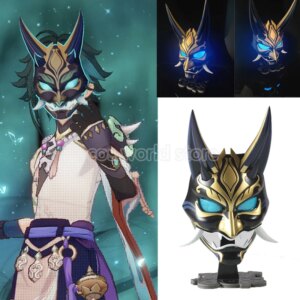 Xiao Cosplay Demon Horn Mask Game Genshin Impact Xiao LED Light MasksFor Adult Halloween Carnival Masquerade Party FRP Face Mask