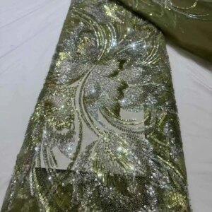 2025 New African French Nigerian High End Lace Fabric With Beads Sequins Mesh for Embroidery Wedding Party Bride Sewing Dress