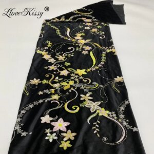 New Autumn And Winter Black Velvet Embroidery 2+3+4+5MM Colorful Sequin Fabric Skirt Dress Coat High-quality Fabric Width 125CM