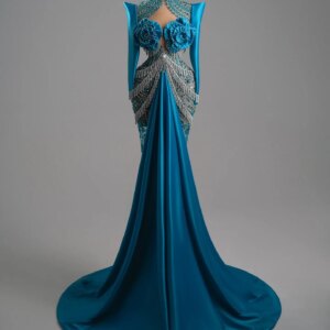 2025 High Neck Mermaid Evening Dress Flower Embellishments Crystal Satin Cocktail Party Dress