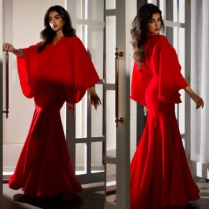 Customized High Quality Prom Jersey Draped Evening Trumpet V-neck Bespoke Occasion Gown Midi Dresses