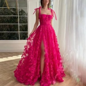 Fuchsia Tulle Long Dresses for Prom Spaghetti Straps Robe Formal Dresses for Women Party Wedding Evening Dress Ball Gowns 2024