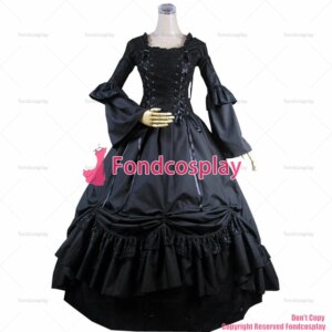 fondcosplay Gothic Lolita Punk Medieval Gown Black Long Evening cotton Dress cosplay costume CD/TV[CK1429]