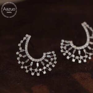 Aazuo 18K Solid White Gold Real Natrual Diamonds 0.88ct Luxury Half Round Love Stud Earrings Gifted For Women Wedding Party