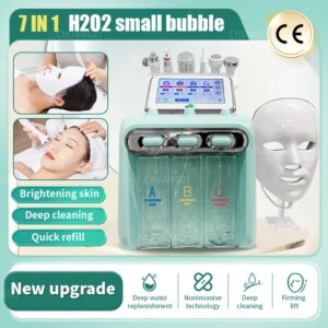 New H2O2 Hydrogen Oxygen Small Bubble Beauty Machine For Cleaning Rejuvenating Firming Skincare Facial Hydrotherapy 7 in 1