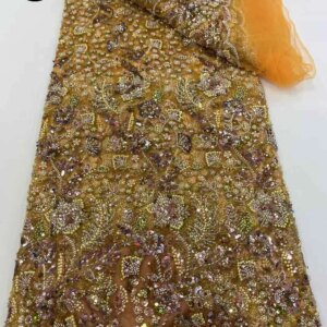 5 Yards African Handmade Beaded Net Lace Fabric 2025 High Quality French Sequin Tulle Lace Fabric Wedding Luxury Dress Sewing