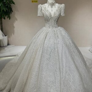 Customized Sequins Wedding Dresses Shining Beads V-Neck Luxury Lace-Up Princess Ball Trailing Bride Gown Dw0002