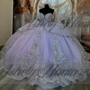 Customized Luxury Quality Lilac Quinceanera Dresses Off Shoulder Crystal Bow Applique Big Puffy Prom Party Occasion Dress 15 16