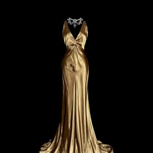 Golden Evening Dress Halter Sexy Cross Satin Ribbon Pleated Backless Trailing Luxury Party Wedding Bride Prom Gowns New 2024