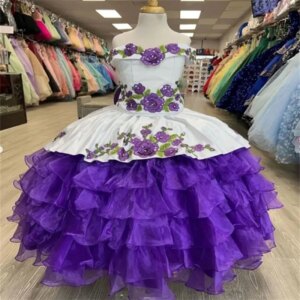 Mexican Charro Flower Girls Dresses Mini Quinceanera Dresses Embroidery Kids Pageant Prom Dress Birthday Party Gowns Customized