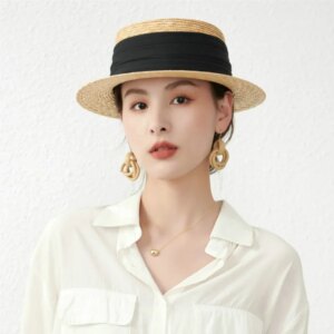 Summer new pleated decoration flat eaves hat woman casual top