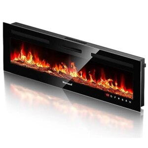 60Inch Electric Fireplace Heater Adjustable Flames 750-1500W Timer Control Wall/Free-standing Installation/Easy Operation