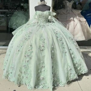 Customized Grass Green Quinceañera Dress 2024 3D Floral Ball Gown Sweet 16 Dress Birthday Party Gown Princess Vestido De 15 Anos