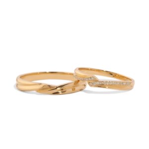 Pure100% 18K/14K/9K Gold Natural Diamond ‘Bound Together’ Design Unisex Couple Wedding & Engagement Ring Set for Men and Women