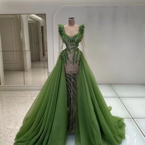 DMDRS Deep V-neck Evening Dress Elegant Crystal Beaded Party Gown Classic Velvet A-Line Floor-Length Party Dresses فساتين سهرة