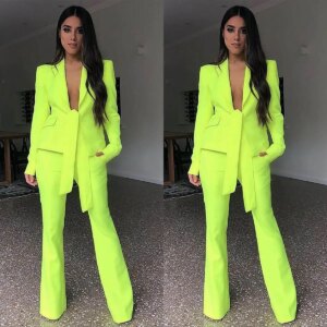 Women Wedding Tuxedos Bright Green Pants Suits Sets 2 Pcs Blazer Luxury Costumes Tailored Jacket Prom Dress