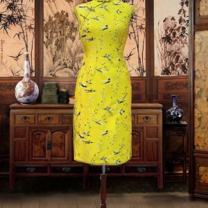 Chinese cheongsam mid length skirt yellow jacquard cheongsam small fresh banquet skirt