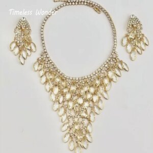 Timeless Wonder Fancy Zircon Statement Necklace N Clip on Earrings Women Designer Fine Jewelry Set Trendy Classy Rare 4612
