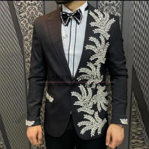 Luxurious Rhinestones Men Suits Customized Wedding Groom Tuxedos 2 Pieces Sets Bridegroom Dresses Prom Blazers Costume Homme