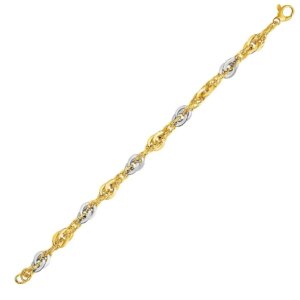 14k TwoTone Yellow and White Gold Double Link Textured Bracelet