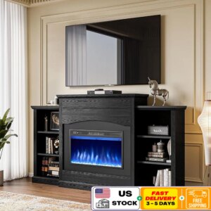 Electric Fireplace TV Stand 67 inch with Storage Shelves Multifunctional Insert Remote Control Overheating Protection Adjustable