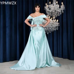 Customized Evening Dress Women Prom Gown Formal YPMWZX Off-the-shoulder Ball Floor Length Skirts Draped Applique 3D Flower Bespo