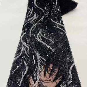 2025 New High Quality African Nigerian Tulle Lace Fabric Sequins Embroidery Lace Beaded French Lace Wedding Party Dress 5 Yards