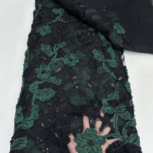 Luxury Luxury French Mesh Beaded Lace Fabric High Quality African Sequins Groom Lace Fabrics For Nigerian Wedding Dress 2025