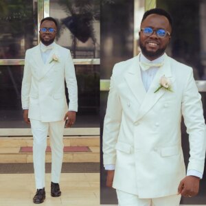 Ivory Groom Wedding Tuxedos Plus Size Double Breasted Groomsman Suits Jacket Pants Set 2 Piece Prom Blazer Man Party