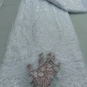 Luxury African Sequins Beaded Lace Fabric 2025 High Quality Groom Nigerian Wedding Bridal Embroidery French Tulle Sewing