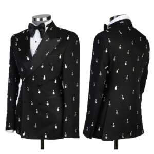 Customized 2 Pieces Men’s Suits Crystal Groom Wedding Tuxedos Slim Fit Double Breasted Mens Banquet Formal Prom Wear