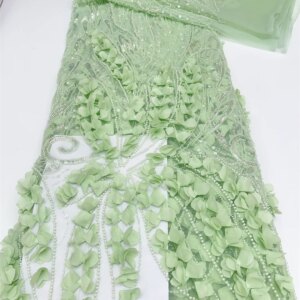 Beaded High Quality African Lace Fabric with Sequins 3D Lace French Mesh Net Fabric for Nigeria Party Dresses Sewing 5 Yards