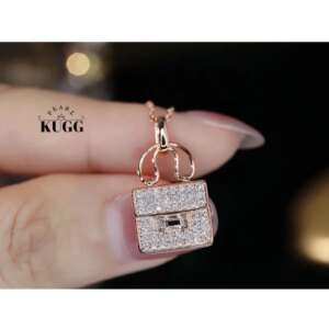 KUGG 100% 18K Rose Gold Necklace Elegant Bag Design 0.35carat Real Natural Diamond Pendant Necklace for Women High Party Jewelry