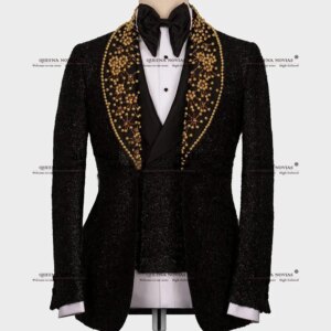 Stunning Groom Wedding Tuxedos Gold Pearls Beaded Prom Blazer Formal Party Suits Men Slim Fit Customzied traje de hombre elegant