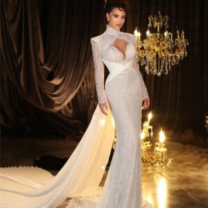 Elegant Long Sleeve Wedding Dress 2025 Classic Sweetheart Bridal Gown Formal Lace, Majestic Floor-length Gown For Customized