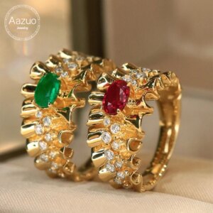 Aazuo Real18K Solid Yellow Gold Natrual Emerald Ruby Diamonds Rings Simple Style Delicate Trendy Fine Gifts Jewelry For Woman