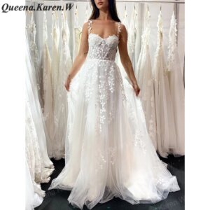 Elegant Boho Wedding Dress sweetheart lace applique bride dress robe de mariee A line Wedding Bridal Gown