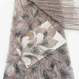 2025 High Quality African Nigerian Tulle Lace Fabric Sequins Embroidery French Flower Lace For Wedding Party Dress Beads 5 Yards