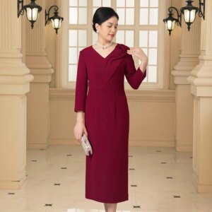 Yourqipao Long Sleeve Chinese Wedding Guest Party Dress Mother Traditional Qipao Prom Hanfu Dress