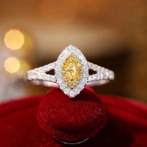 Aazuo Natural Yellow & White Diamonds 18K Pure Gold Horse Eye Shape Rings Upscale Trendy Senior Party Fine Jewelry Hot Sell