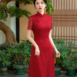 Women’s long slim-fit silk cheongsam mid-length daily wear