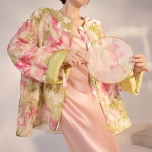 New Chinese style women’s dress color flower printing sense silk shirt light luxury temperament blouse