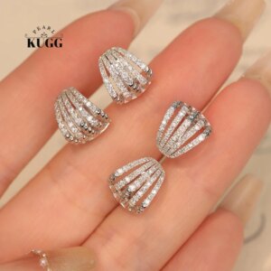 KUGG 100% 18K White Gold Earrings Women 0.65carat Real Natural Diamond Hoop Earrings Classic Design High Engagement Jewelry