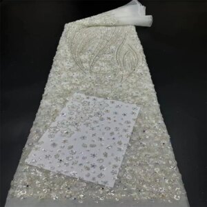 2024 New African Nigerian French High Quality 2024 Hot Sale Lace Fabric With Beads Sequins Bride Party Wedding Embroiderg Dress