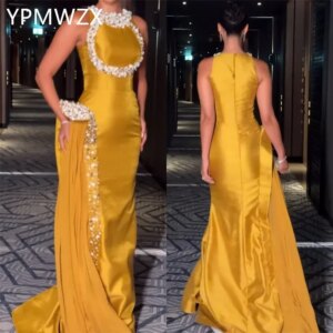 Customized Formal Dress Women Party Occasion Prom Gown YPMWZX Halter Column Floor Length Skirts Draped Bespoke Dresses